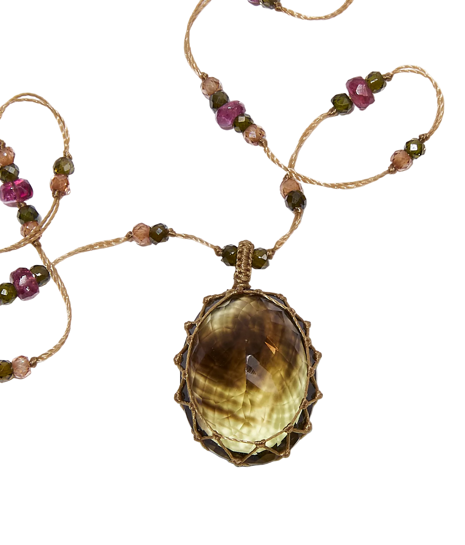 Sautoir Tibétain - Bio Lemon - Mix Tourmaline - Fil Beige