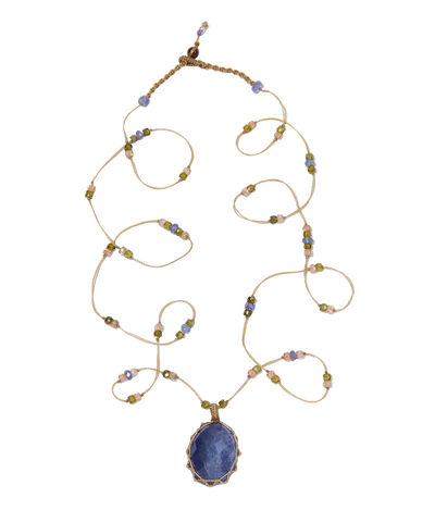 Tibetan Necklace - Tanzanite - Sapphire Mix - Beige Thread