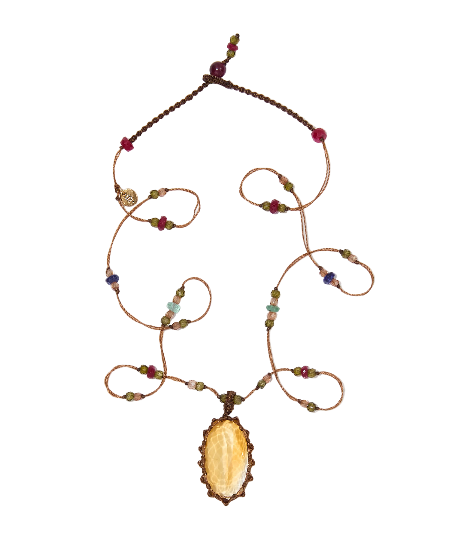 Collier court Tibétain - Citrine - Mix Précieux - Fil Tabac