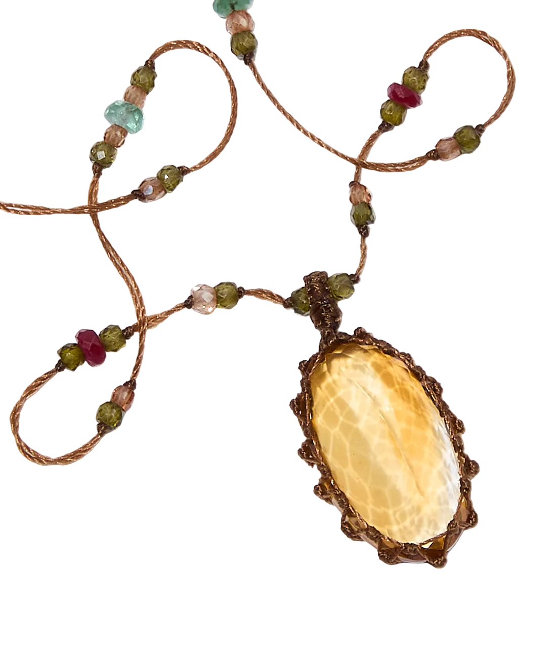 Collier court Tibétain - Citrine - Mix Précieux - Fil Tabac