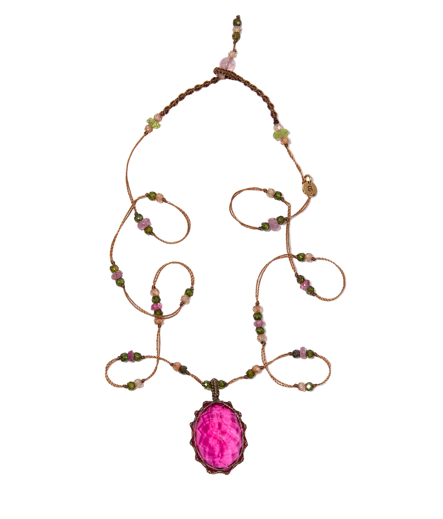 Collier Court Tibétain - Pink Indian Glass - Mix Tourmaline Rose - Fil Tabac