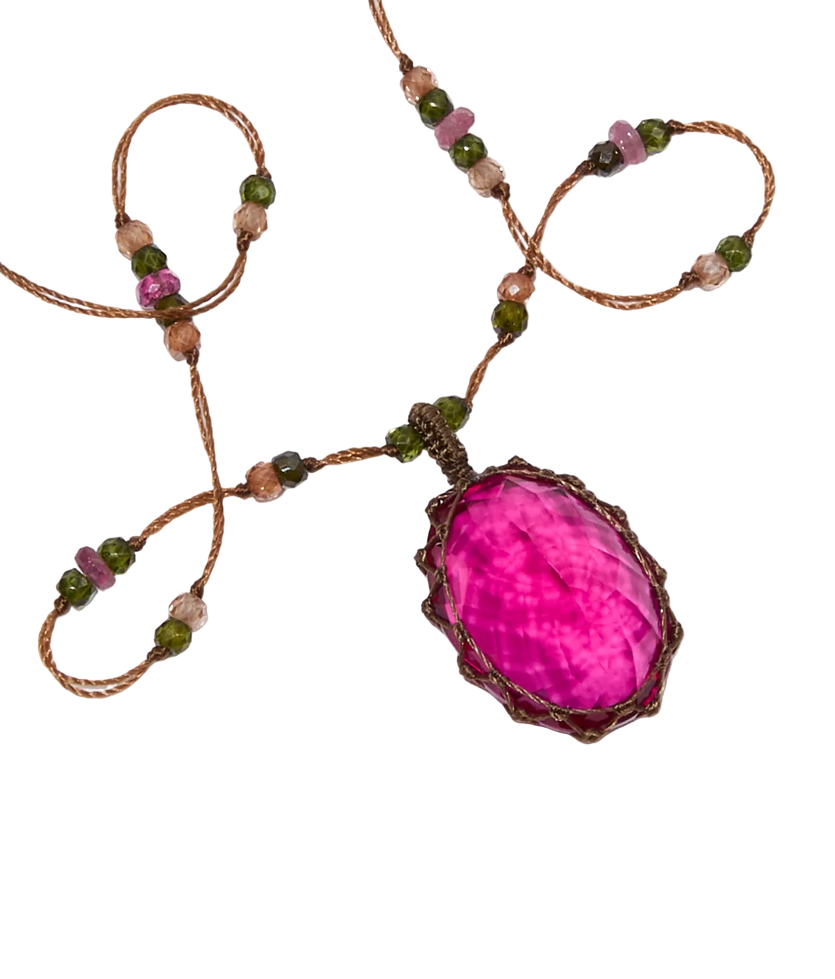 Collier Court Tibétain - Pink Indian Glass - Mix Tourmaline Rose - Fil Tabac