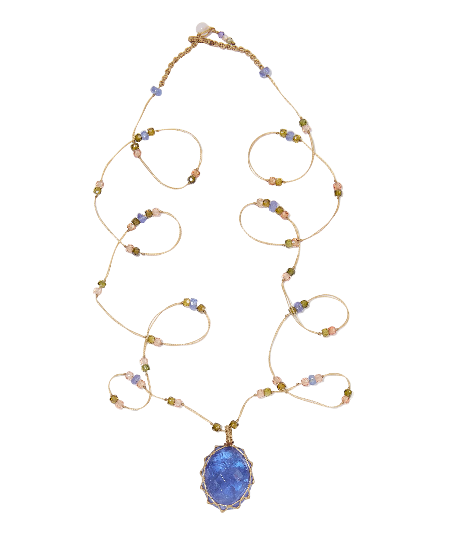 Sautoir Tibétain - Tanzanite - Mix Saphir - Fil Beige