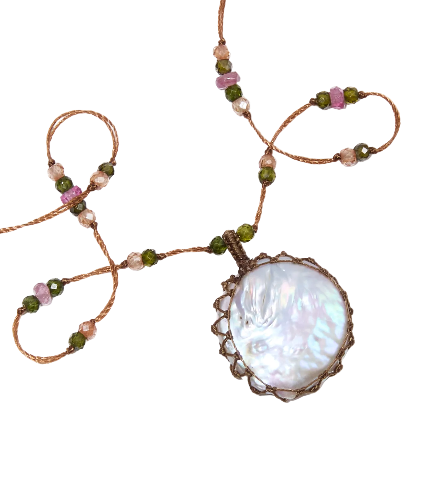 Collier Court Tibétain - Perle - Mix Tourmaline - Fil Tabac