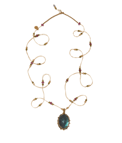 Sautoir Tibétain - Labradorite - Mix Tourmaline - Fil Beige