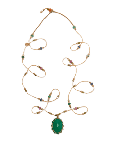 Sautoir Tibétain - Grün-Onyx - Edelstein-Mix - Beiger Faden