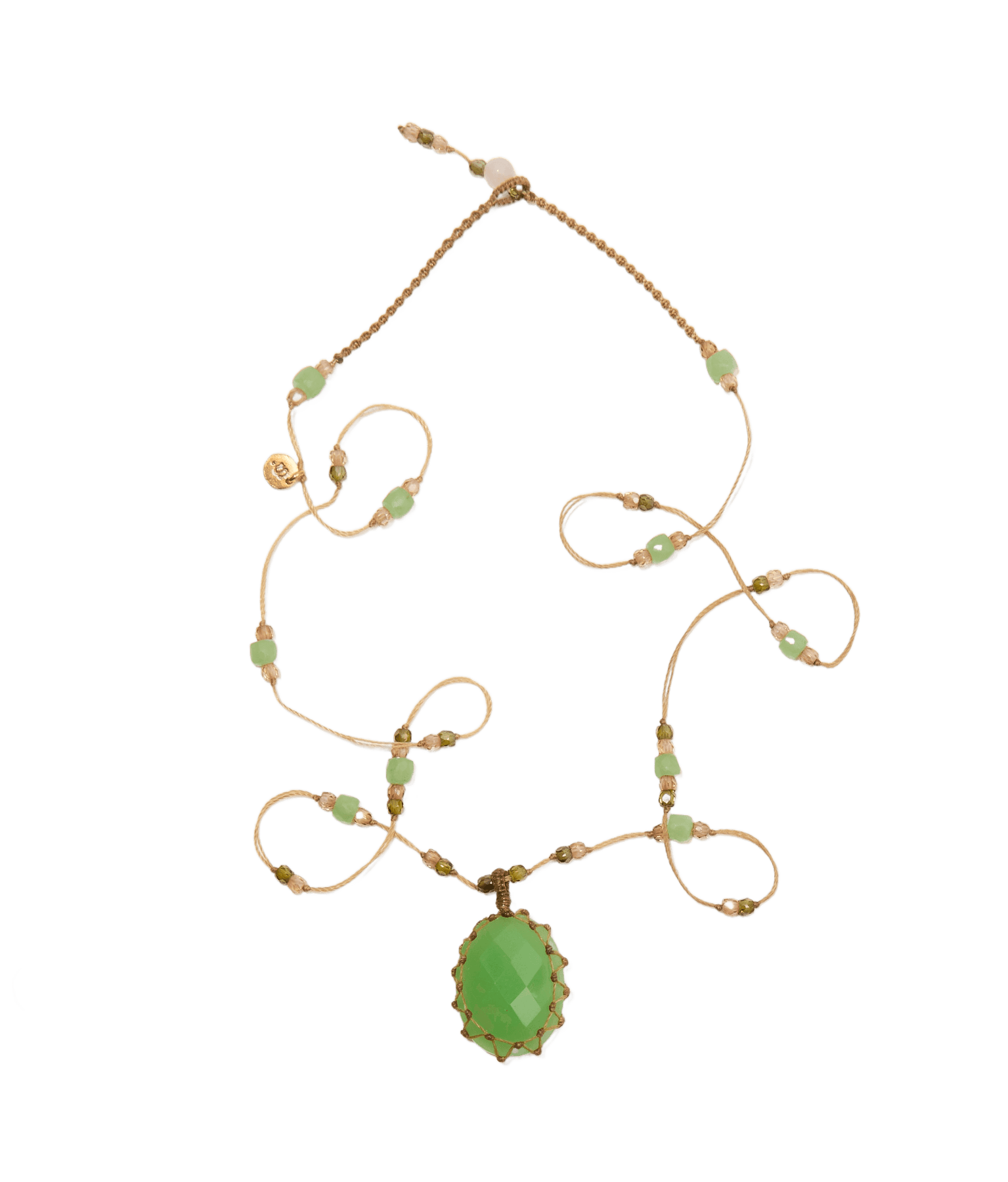 Collier Court Tibétain - Chrysoprase - Mix Chrysoprase - Fil Beige