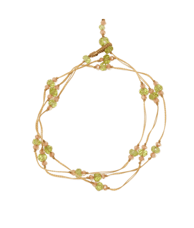 Collier & Armband Loopy Duo - Peridot & Champagner - Beiger Faden