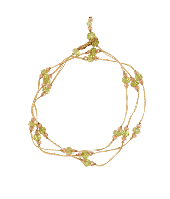 Collier & Bracelet Loopy Duo - Peridot & Champagne - Beige Thread