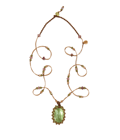 Collana Corta Tibetana - Kyanite Menta - Mix Tourmalina - Filo Tabacco