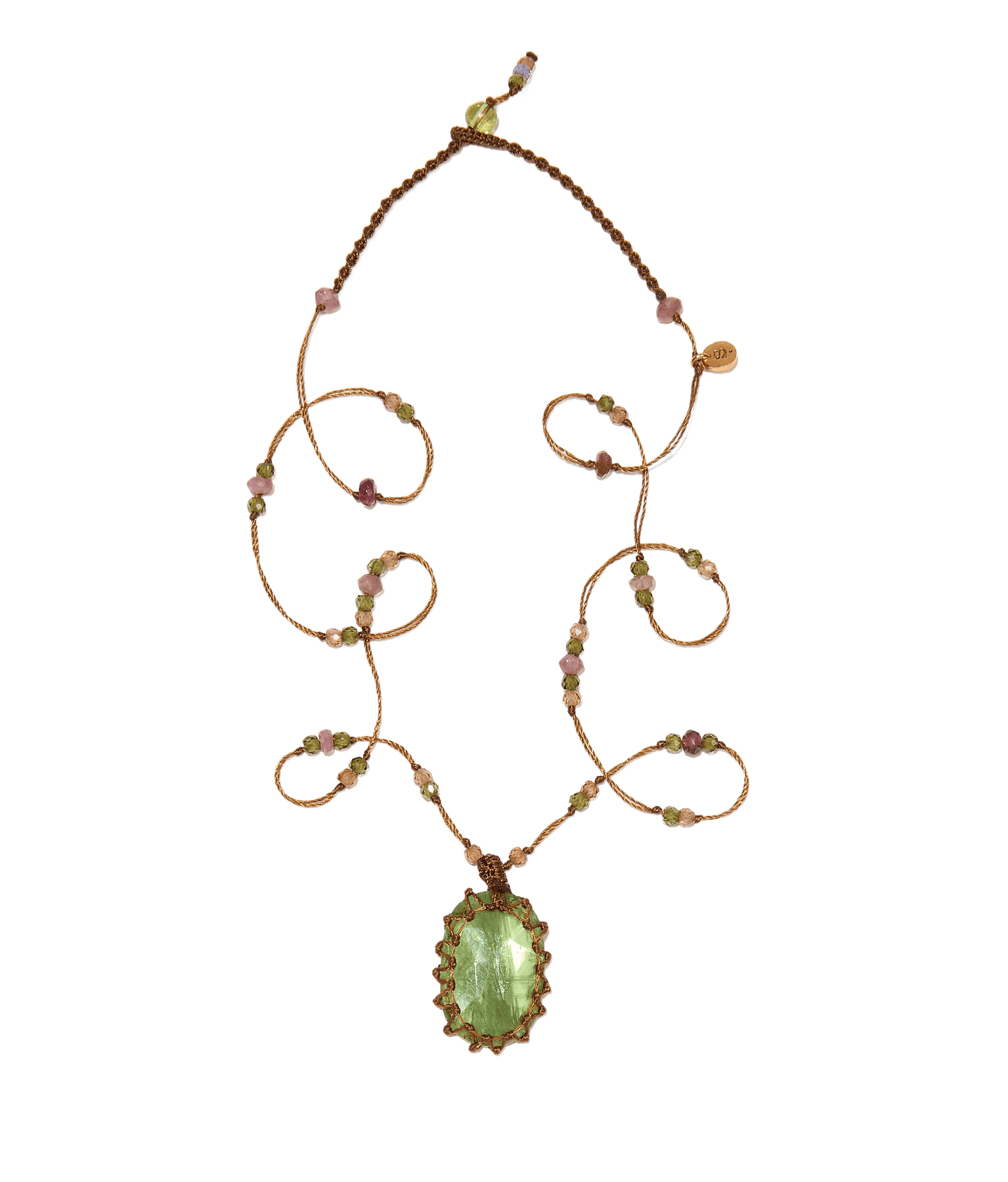 Collier Court Tibétain - Kyanite Mint - Mix Tourmaline - Fil Tabac