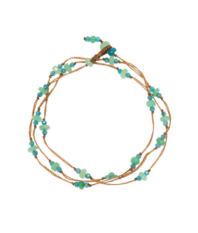 Halskette & Armband Loopy Duo - Chrysopras Apatit - Tabakfarbenes Garn