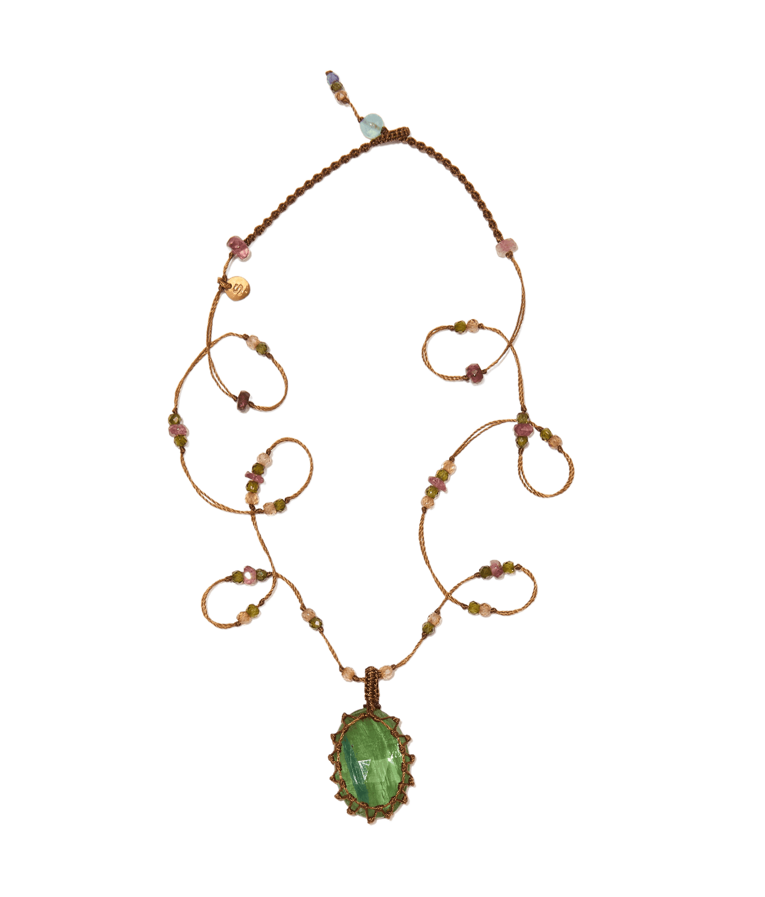 Collier Court Tibétain - Kyanite Mint - Mix Tourmaline - Fil Tabac