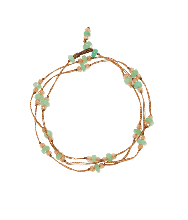 Collier & Bracelet Loopy Duo - Chrysoprase & Champagne - Fil Tabac