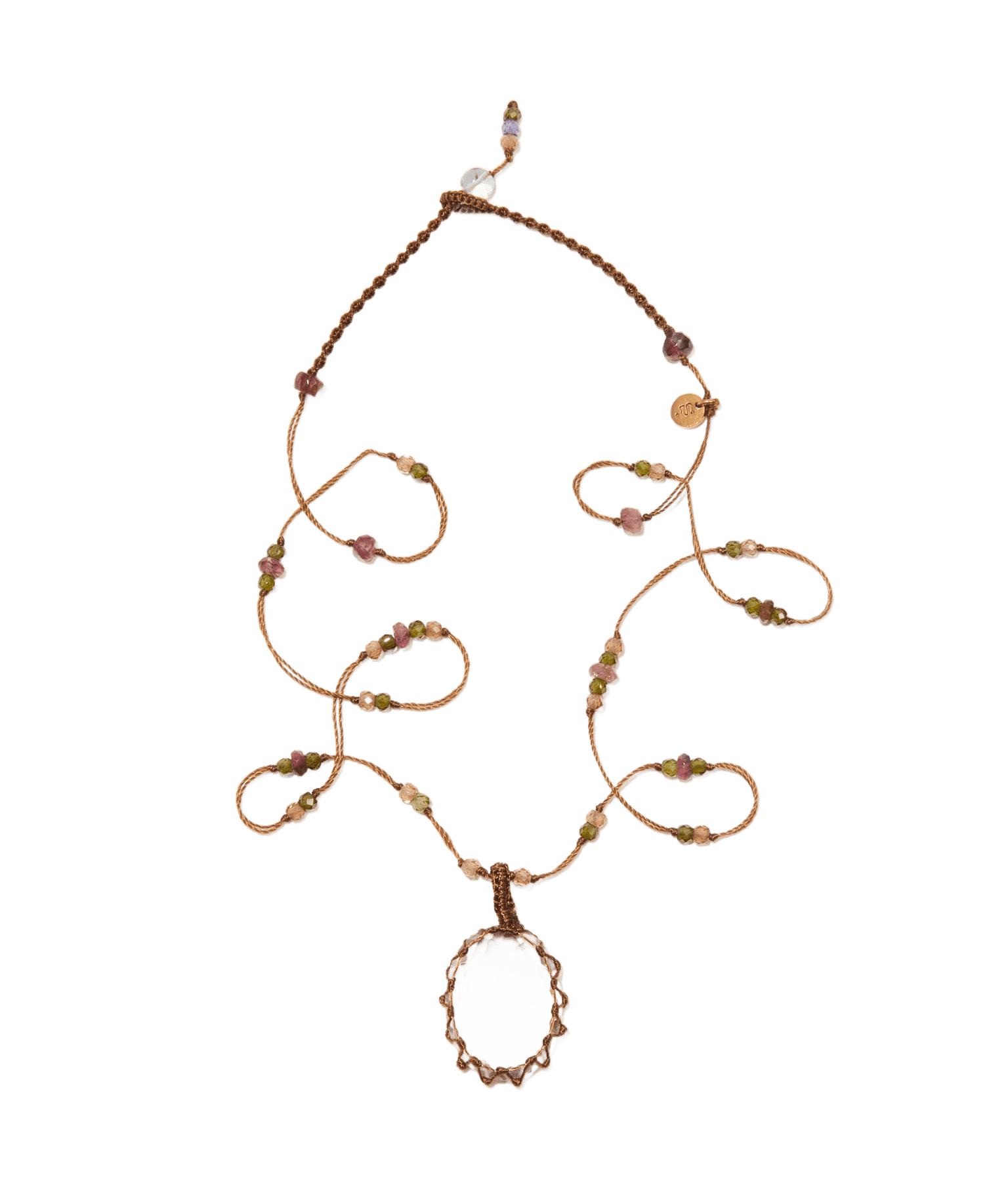 Collier Court Tibétain - Crystal Quartz - Mix Tourmaline - Fil Tabac