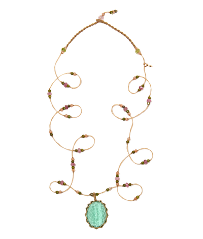 Sautoir Tibétain - Ancient Roman Glass - Mix Tourmaline - Fil Beige