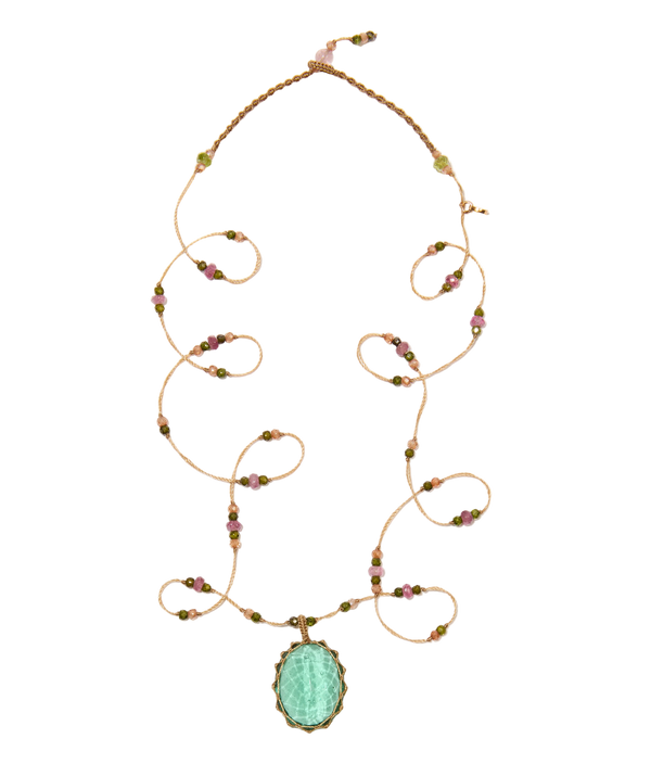 Sautoir Tibétain - Ancient Roman Glass - Mix Tourmaline - Fil Beige