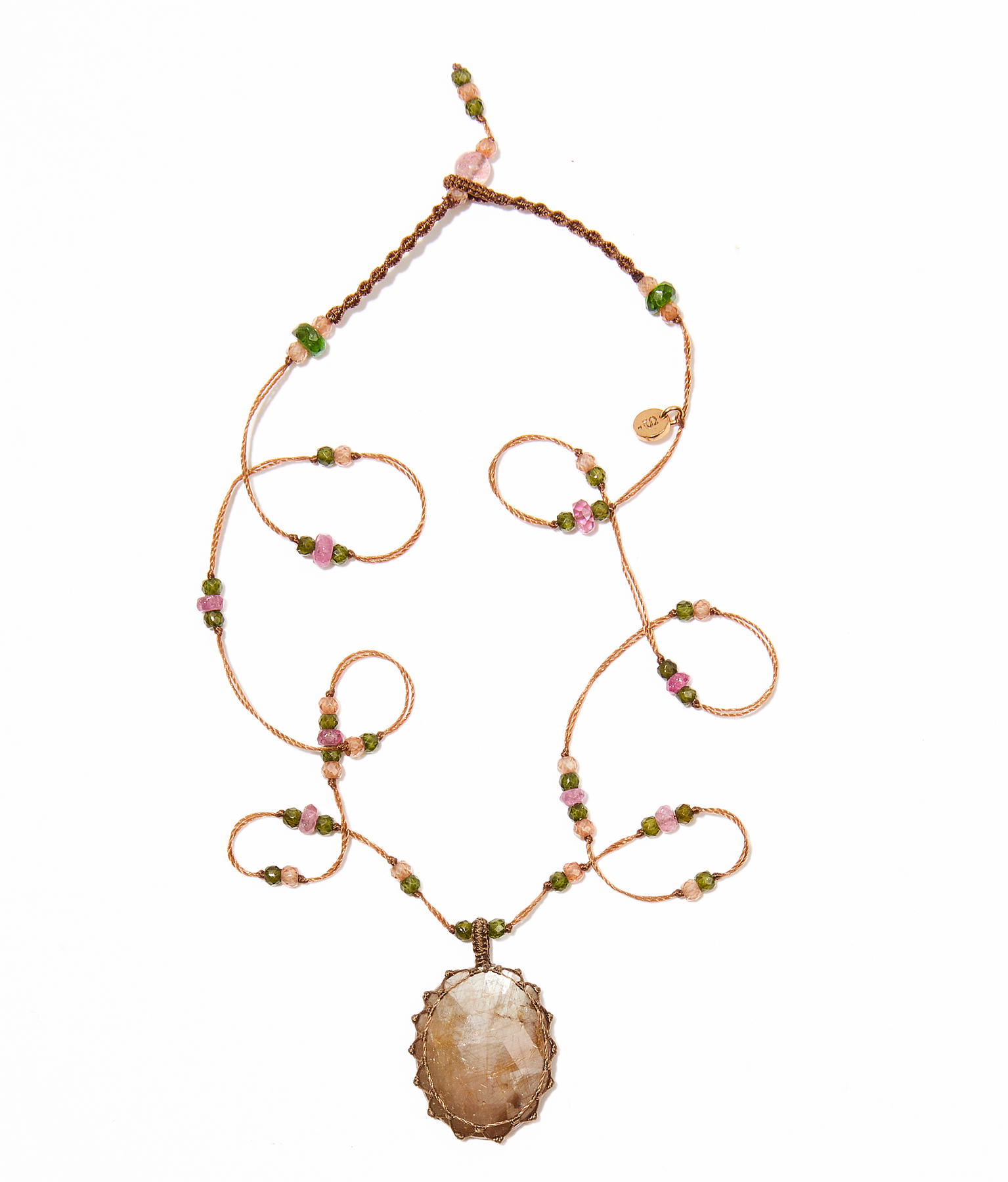 Collier Court Tibétain - Corundum - Mix Tourmaline - Fil Tabac