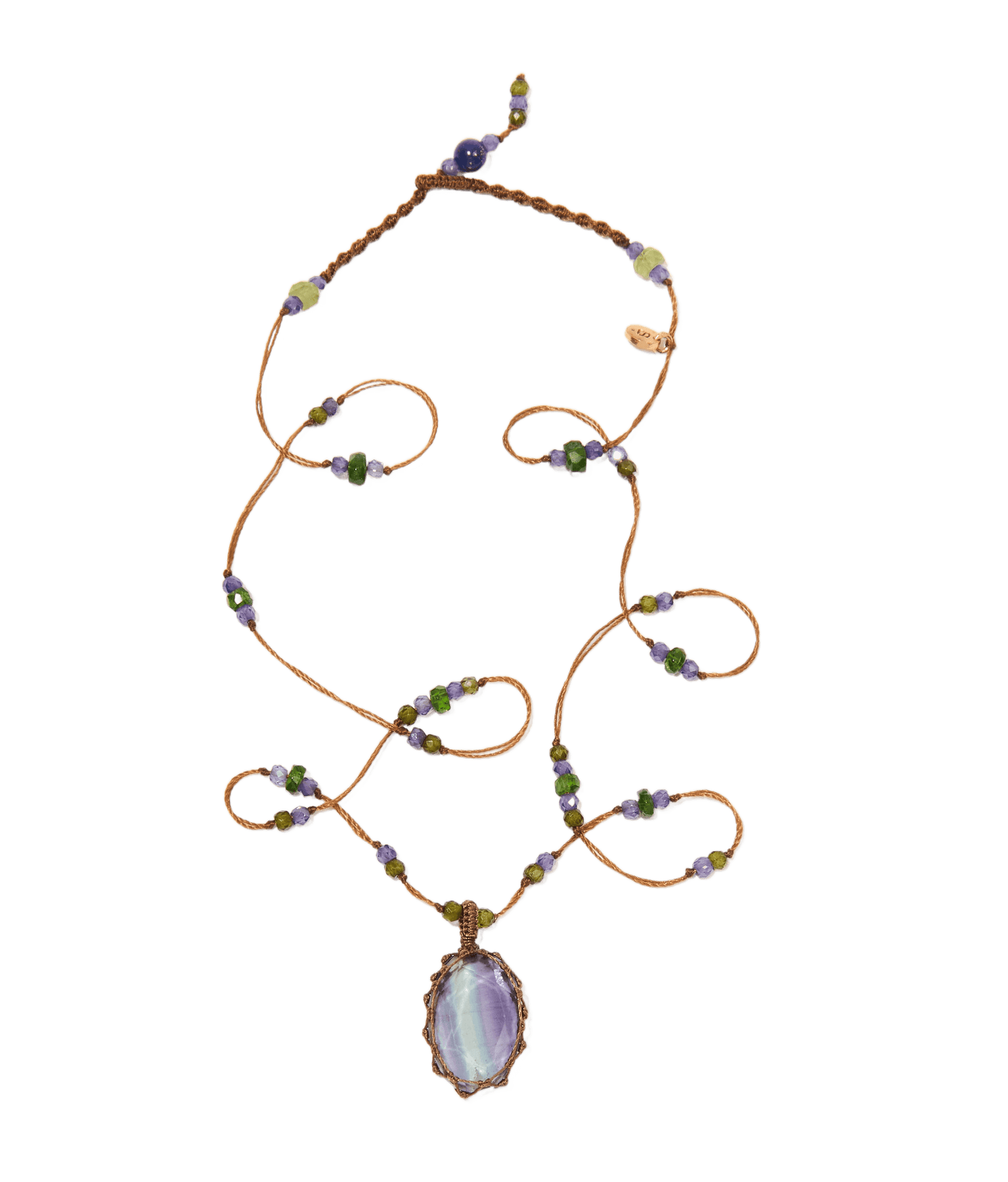 Collier Court Tibétain - Fluorite Rainbow - Mix Tsavorite & Purple - Fil Tabac