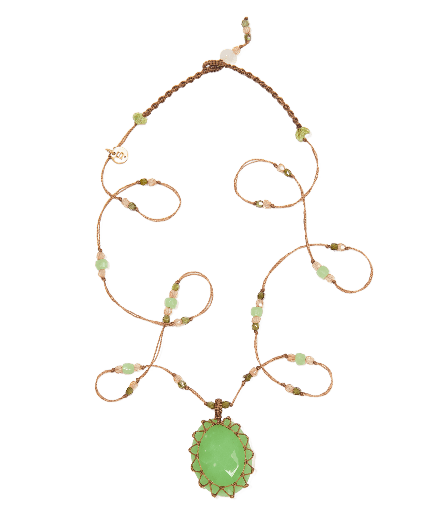 Collier Court Tibétain - Chrysoprase - Mix Chrysoprase - Fil Tabac