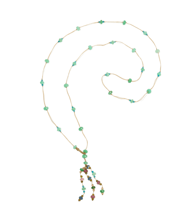Sautoir Holy Chrysoprase & Apatite - Fil Beige
