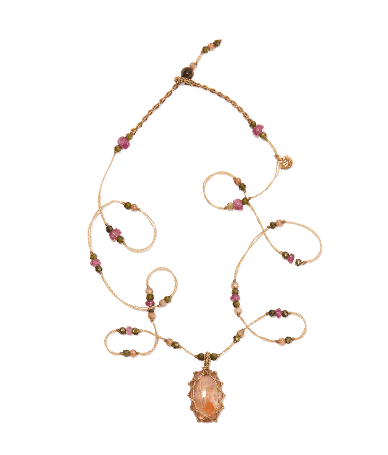 Mini Tibétain - Glassfilled Orange - Mix Tourmaline - Fil Beige