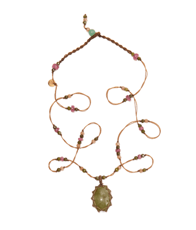 Mini Tibetan - Cabochon Sapphire - Mixed Tourmaline - Tobacco Thread