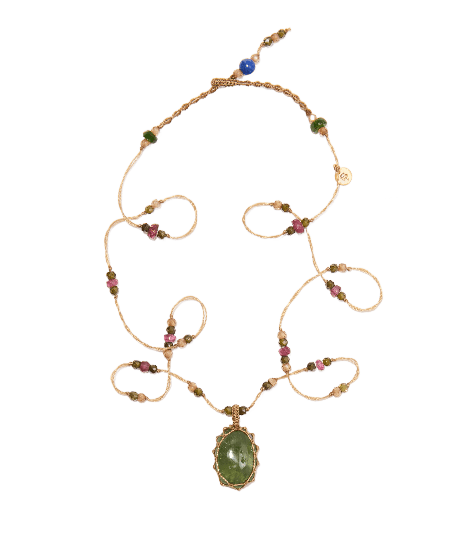 Mini Tibétain - Saphir Cabochon - Mix Tourmaline - Fil Beige