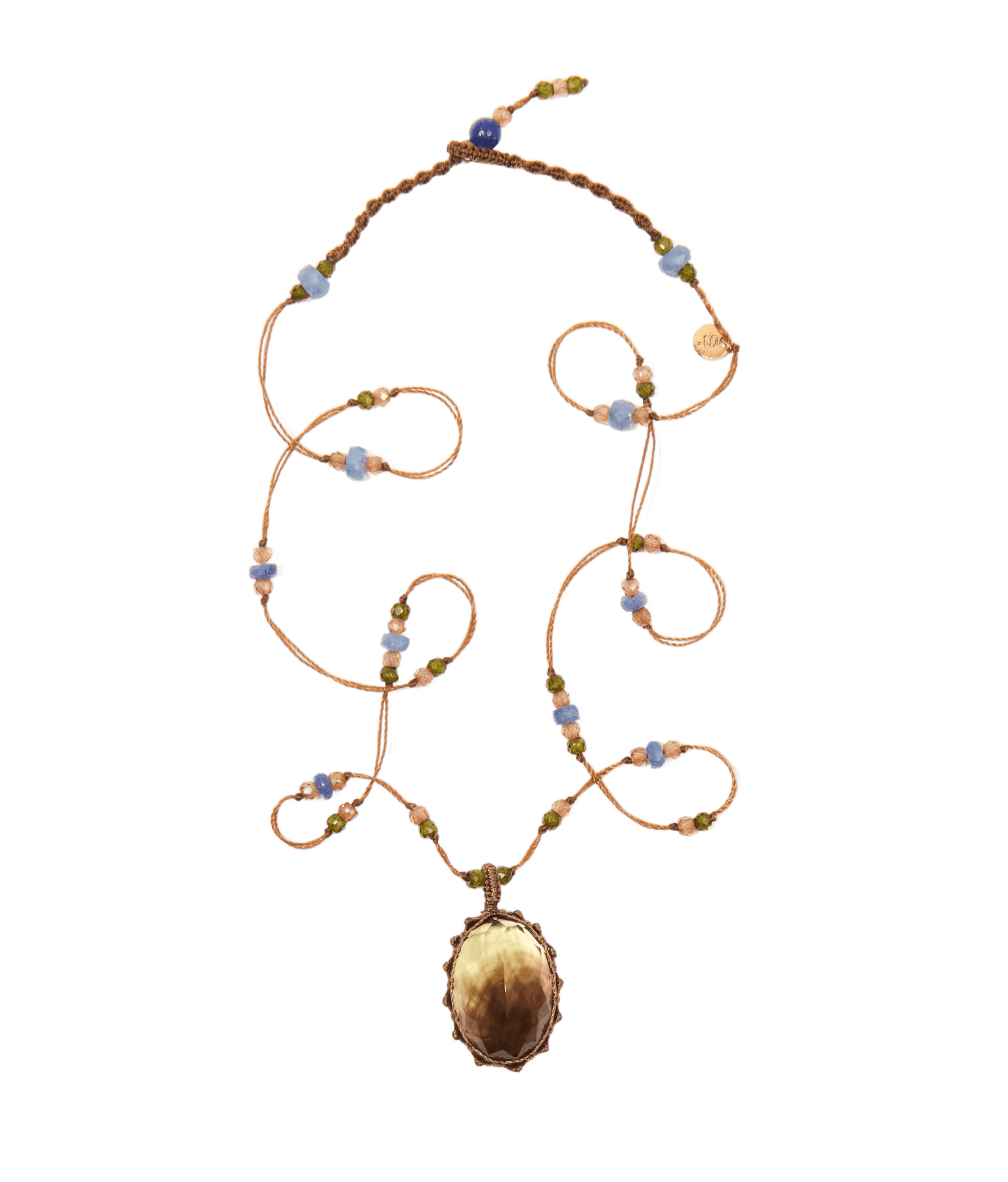 Collier Court Tibétain - Bio Lemon - Mix Saphir - Fil Tabac