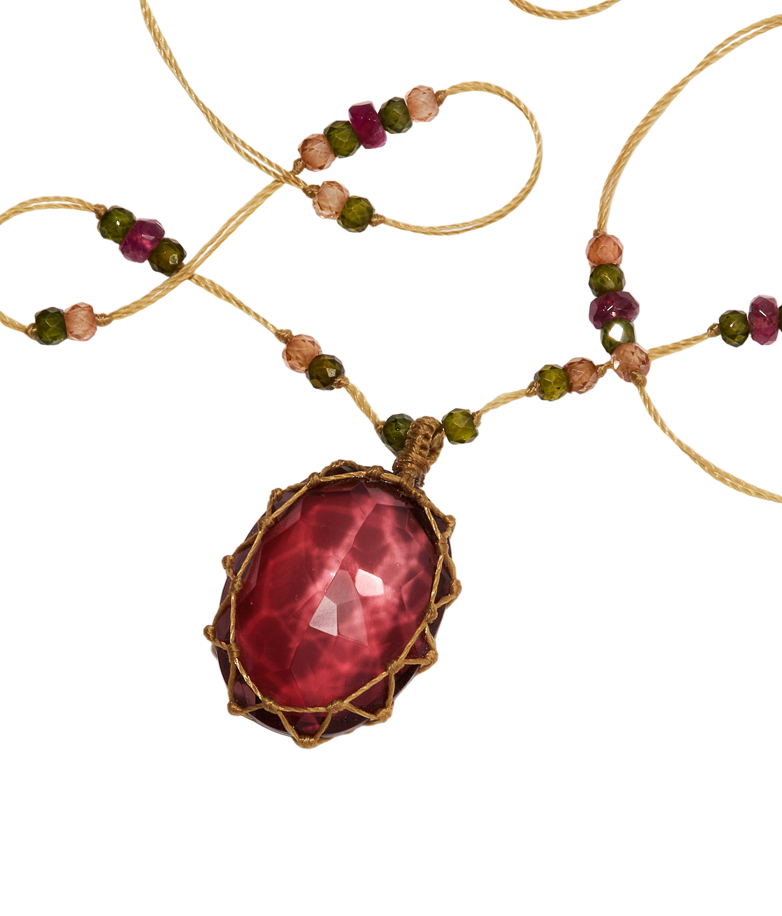 Collier Court Tibétain - Champagne Dublet - Mix Tourmaline - Fil Beige