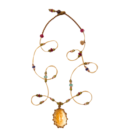 Short Tibetan Necklace - Chrysoprase - Mixed Chrysoprase - Beige Thread