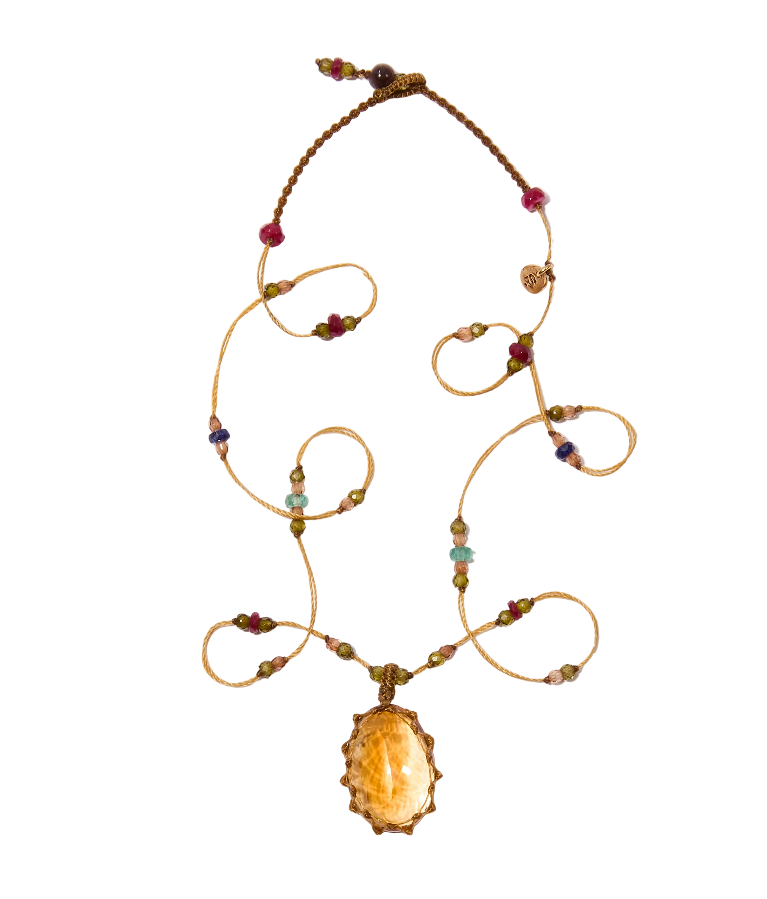 Collier Court Tibétain - Citrine - Mix Précieux - Fil Beige