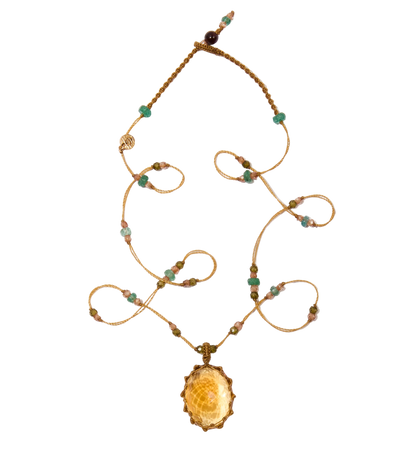 Short Tibetan Necklace - Chrysoprase - Mixed Chrysoprase - Beige Thread