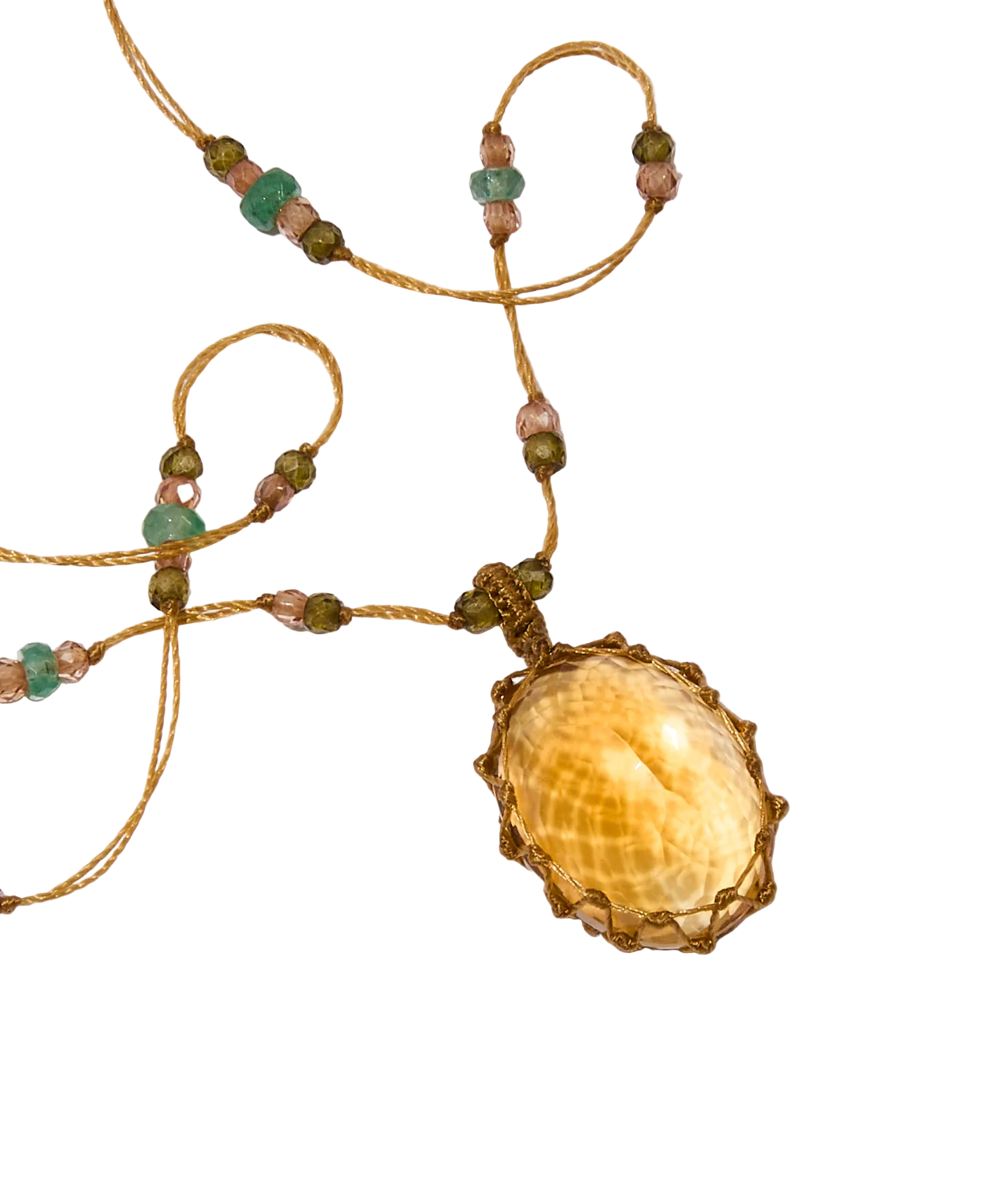 Collier Court Tibétain - Chrysopras - Mix Chrysopras - Fil Beige