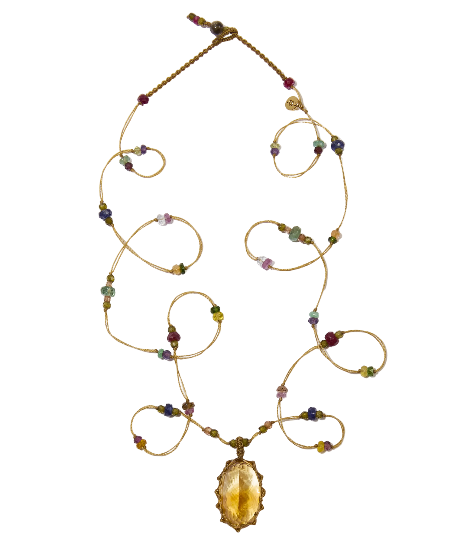 Sautoir Tibétain - Citrine - Mix Multi-Pierres - Fil Beige