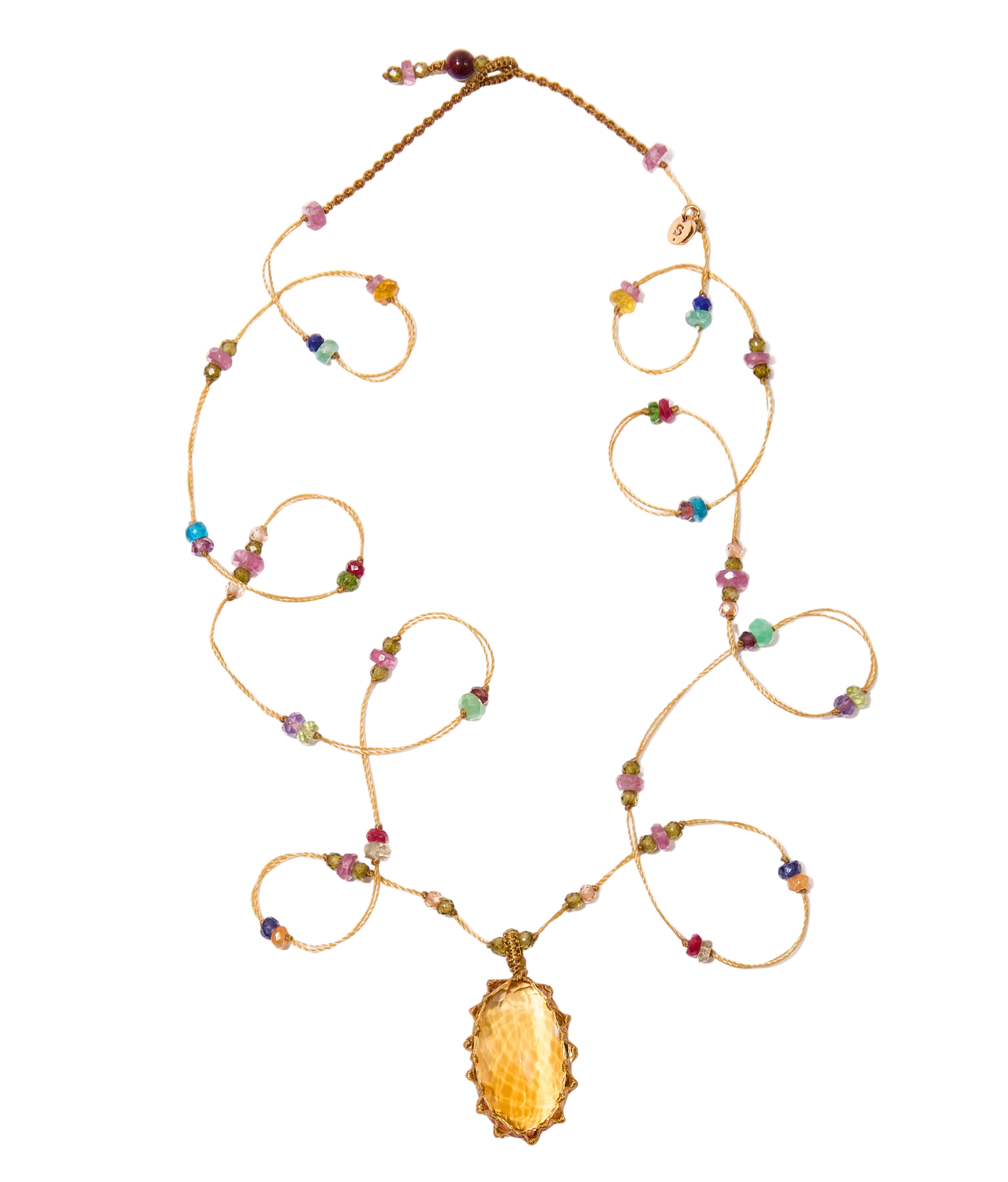 Sautoir Tibétain - Citrine - Mix Multi-Pierres - Fil Beige