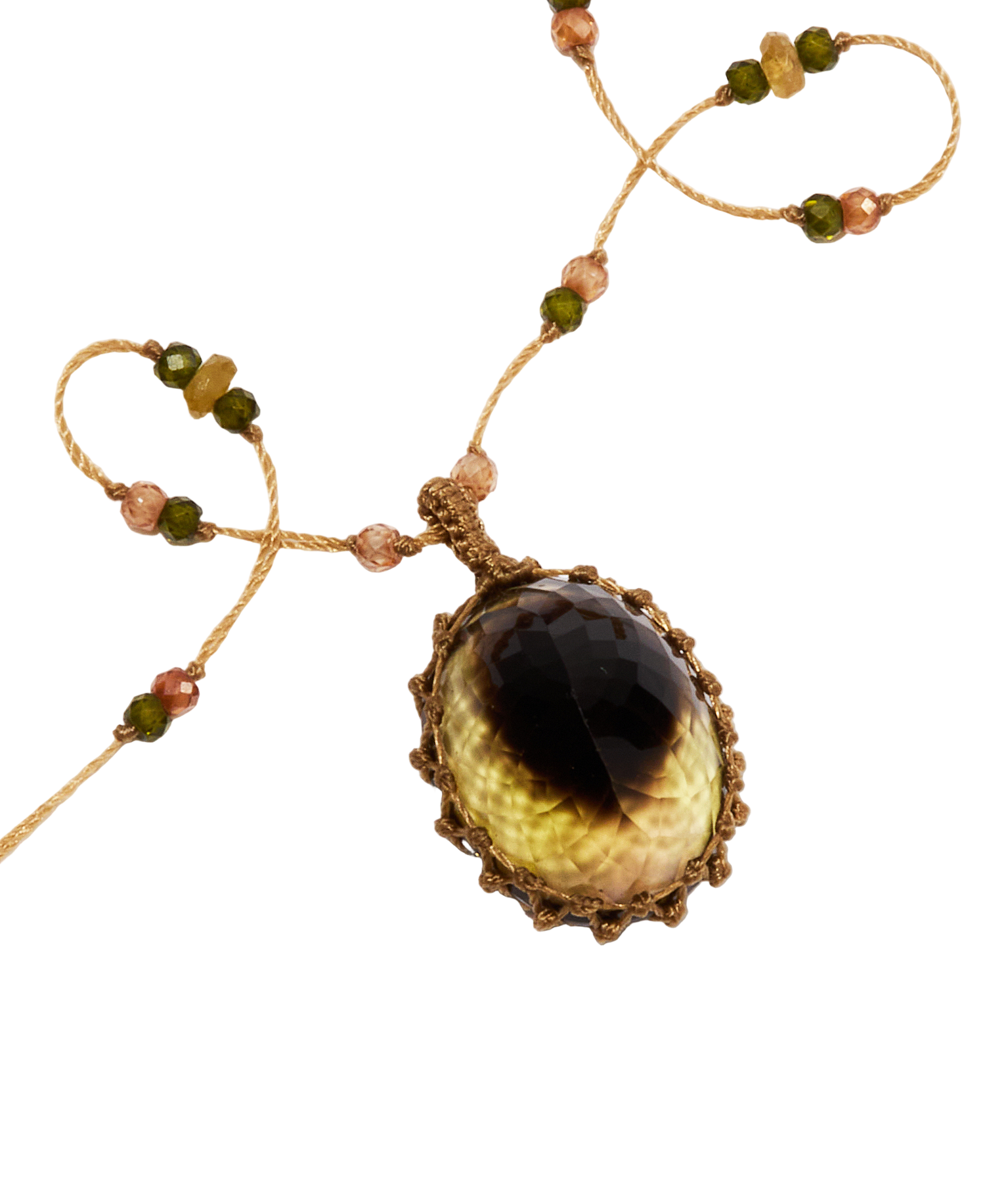 Collier Court Tibétain - Bio Lemon - Mix Tourmaline - Fil Beige