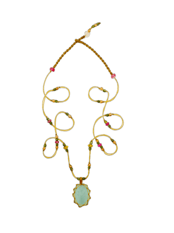 So Precious Collier Court Tibétain - Aigue Marine - Mix Tourmaline Rose - Fil Beige wird zu: So Edel Halskette Kurz Tibetisch - Aigue Marine - Mix Rosenquarz - Beige Faden
