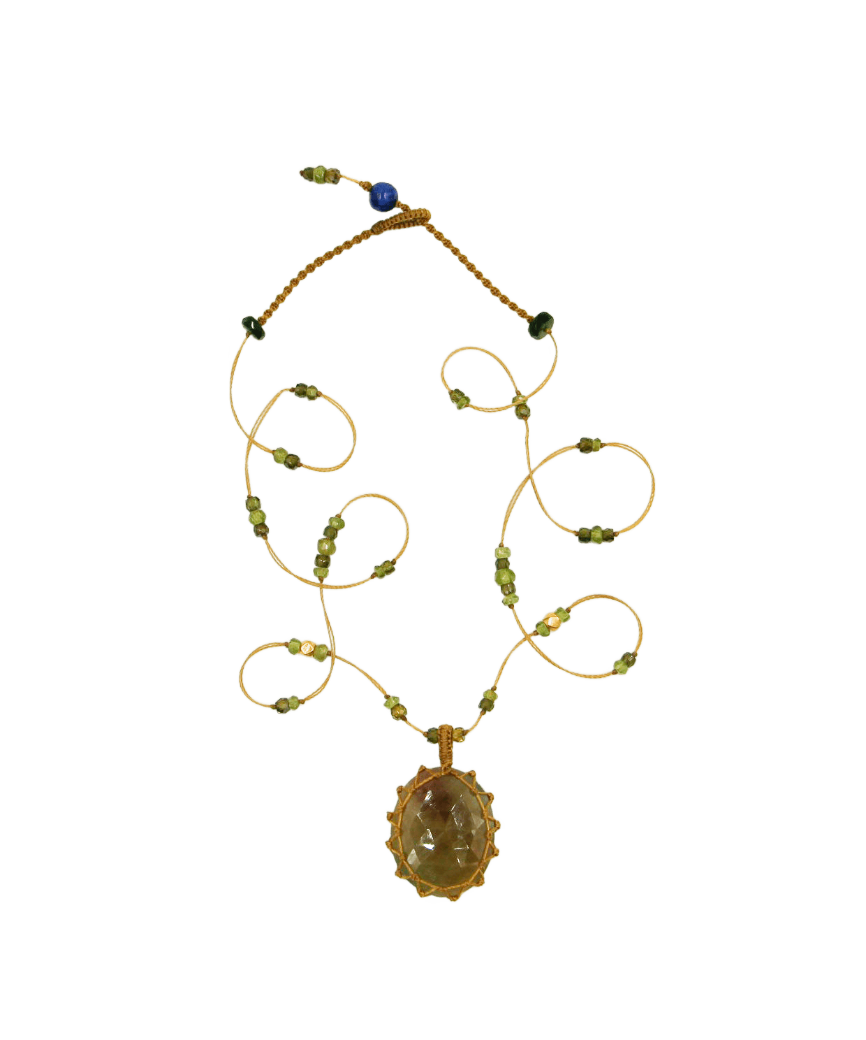 Collier Court Tibétain Sharing en Corundum Rose, fil beige, 53 cm