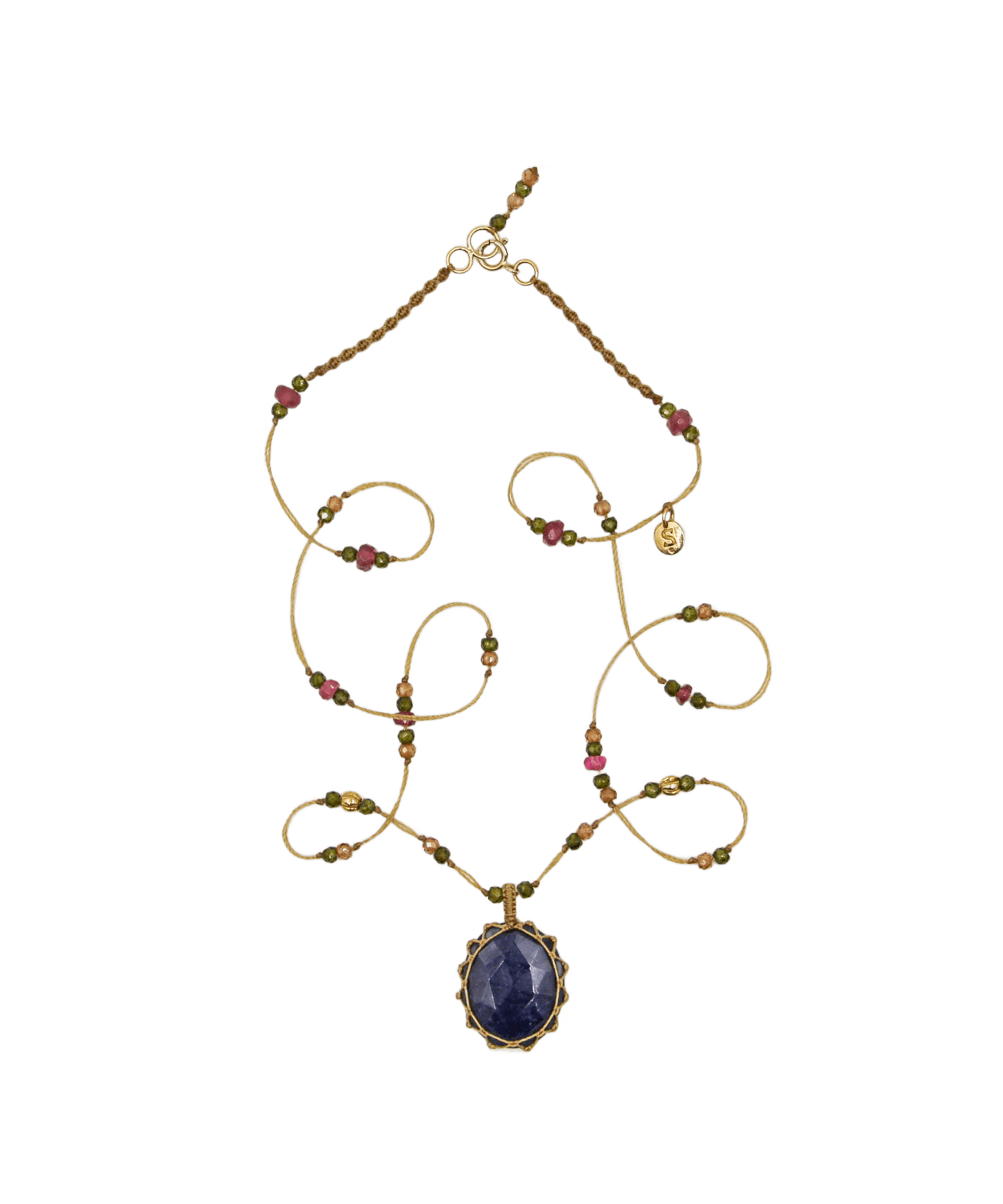 Collier Court Tibétain Sharing en Glassfilled, fil beige, 53 cm