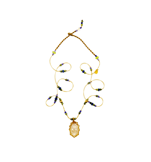 So Precious Collier Court Tibétain - Glassfilled Jaune - Mix Saphir - Fil Beige