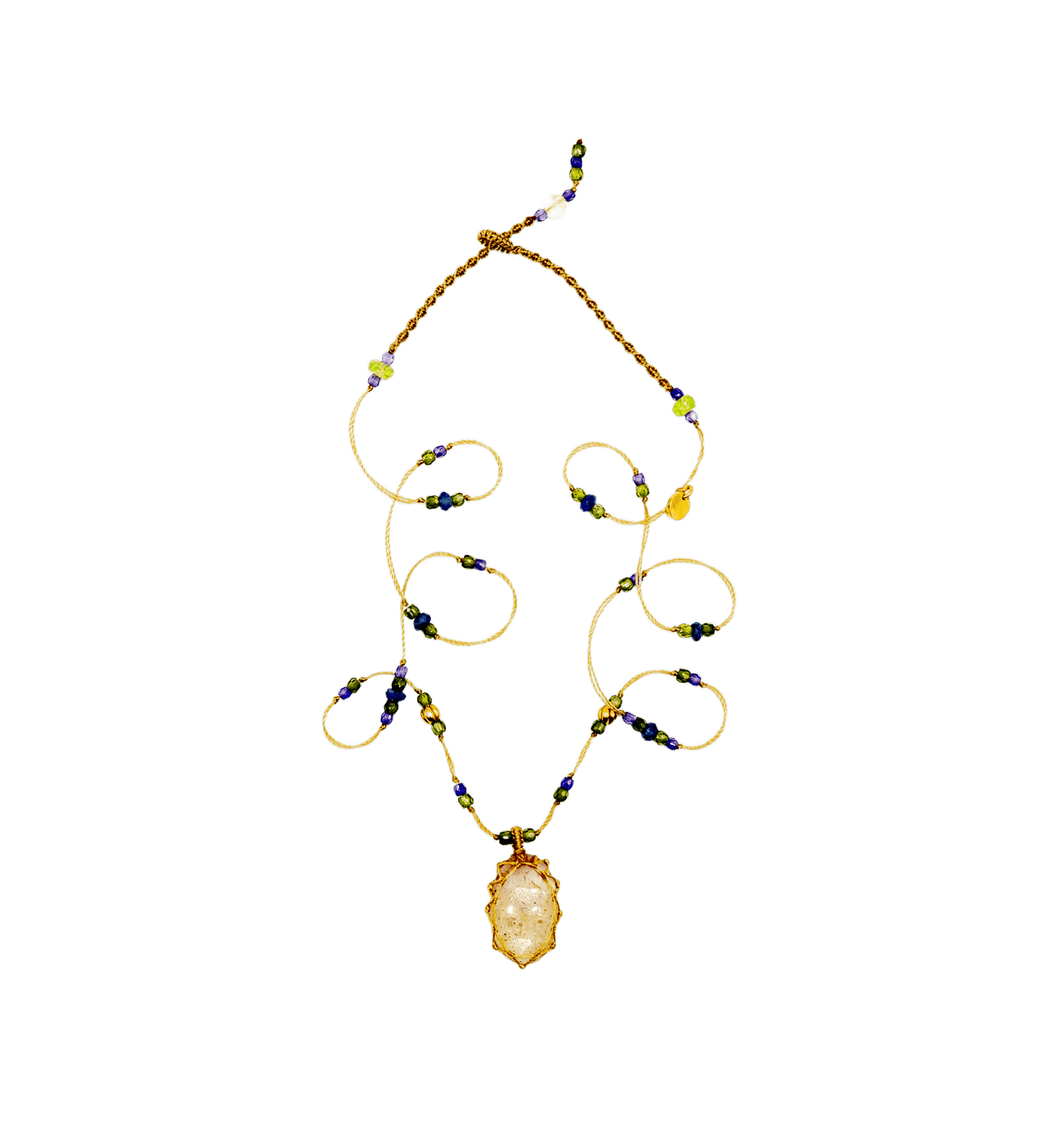 Collier Court Tibétain Sharing en Glassfilled, fil beige, 53 cm