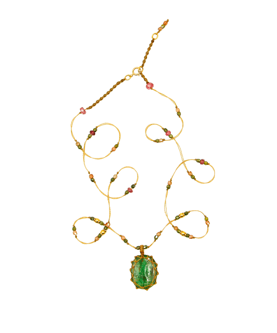 Collier Court Tibétain Sharing en Kyanite, fil beige, 53 cm