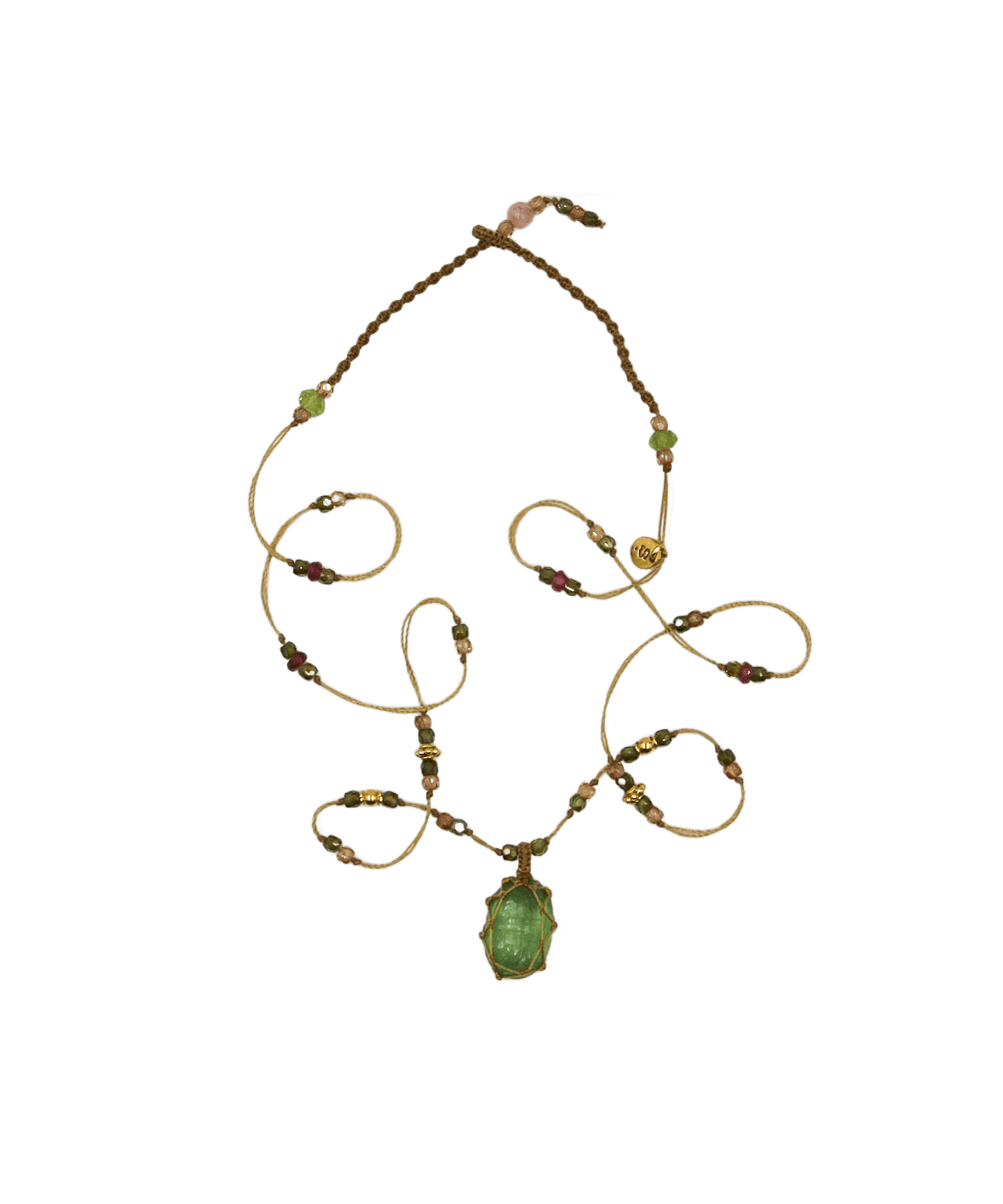 Collier Court Tibétain Sharing en Kyanite, fil beige, 53 cm