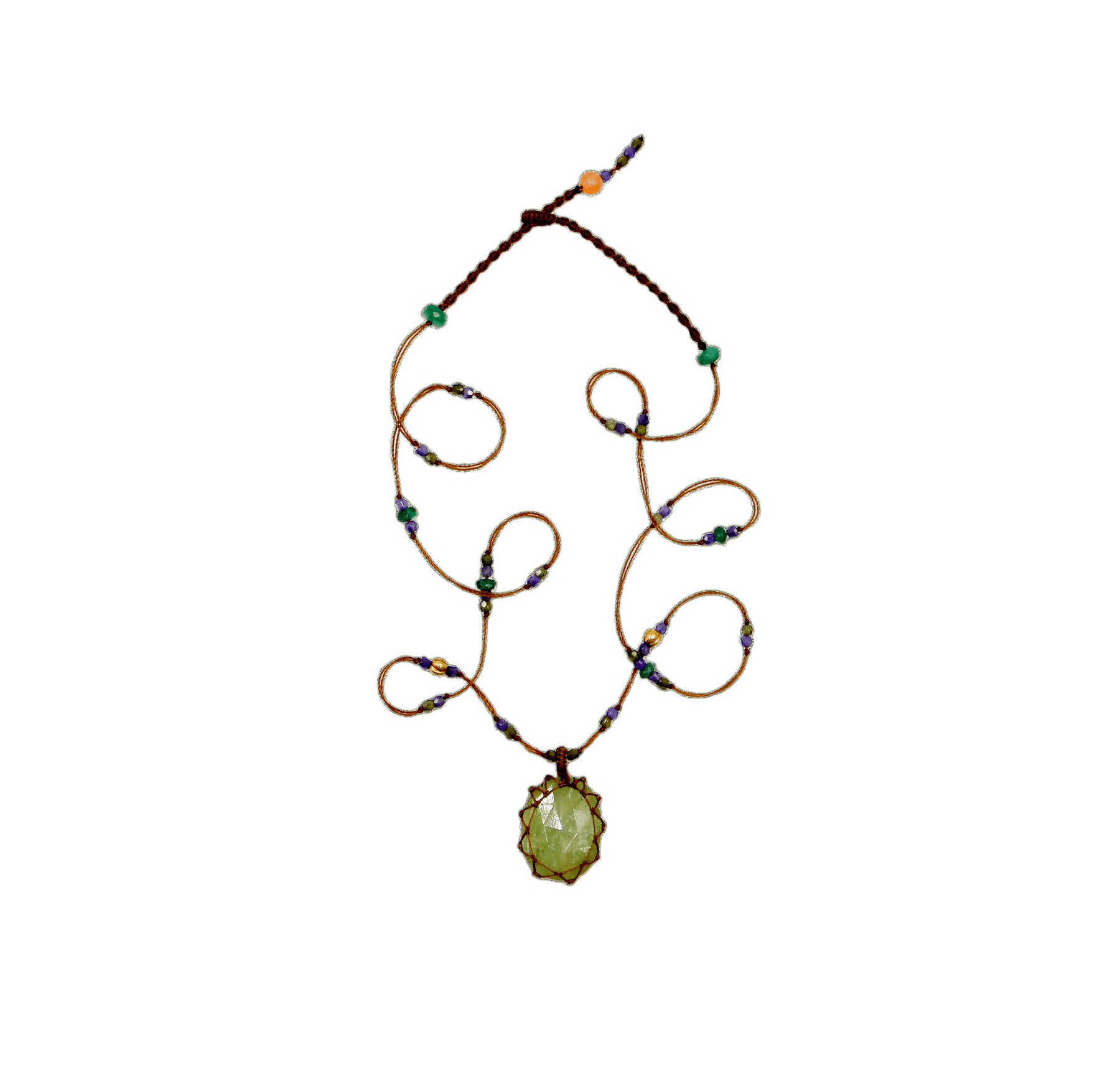 Collier Court Tibétain Sharing en Kyanite, fil tabac, 53 cm