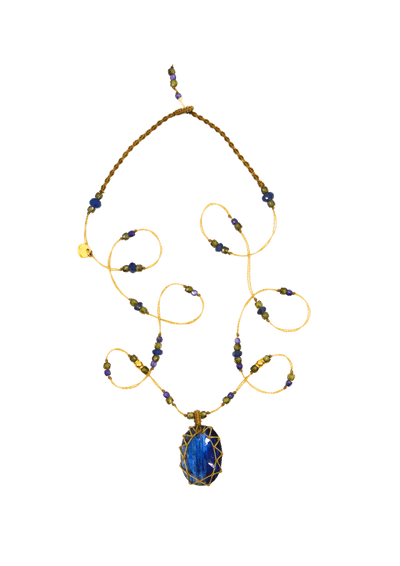 So Precious Collier Court Tibétain - Kyanite - Mix Saphir - Fil Beige