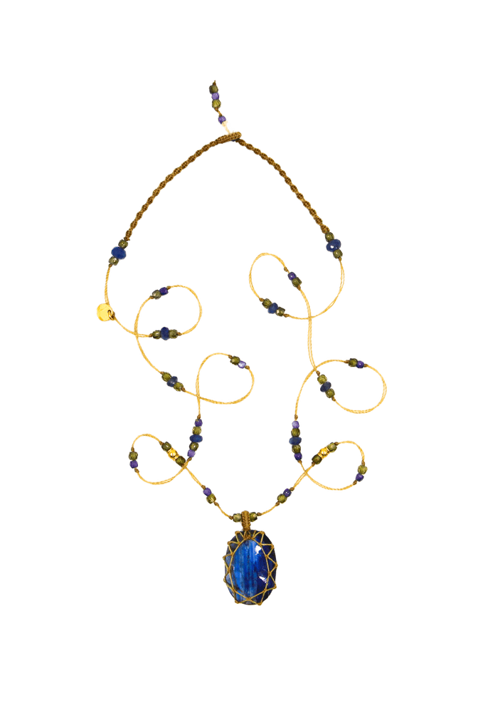 So Precious Collier Court Tibétain - Kyanite - Mix Saphir - Fil Beige