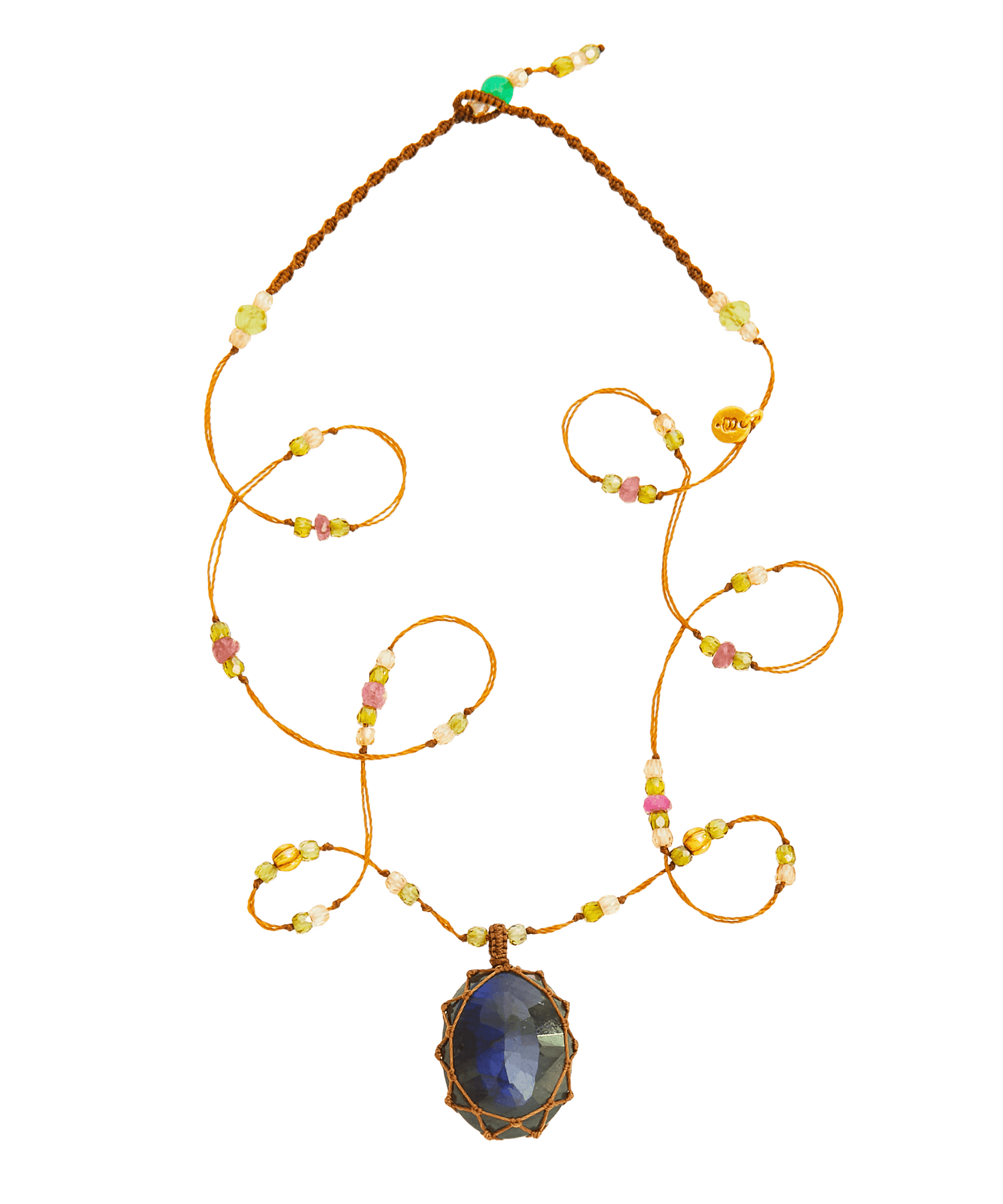Collier Court Tibétain Sharing en Labradorite, fil tabac, 53 cm
