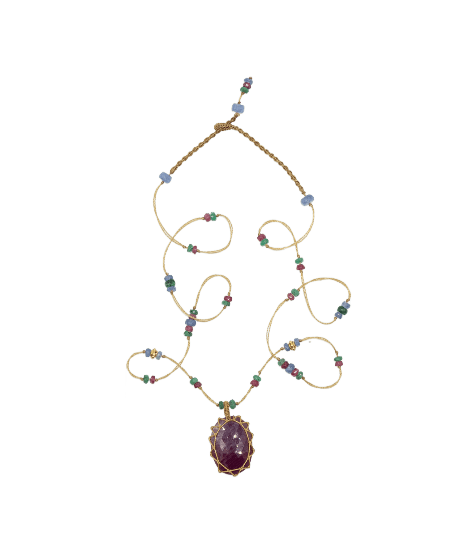 Collier Court Tibétain Sharing en Rubis, fil beige, 53 cm