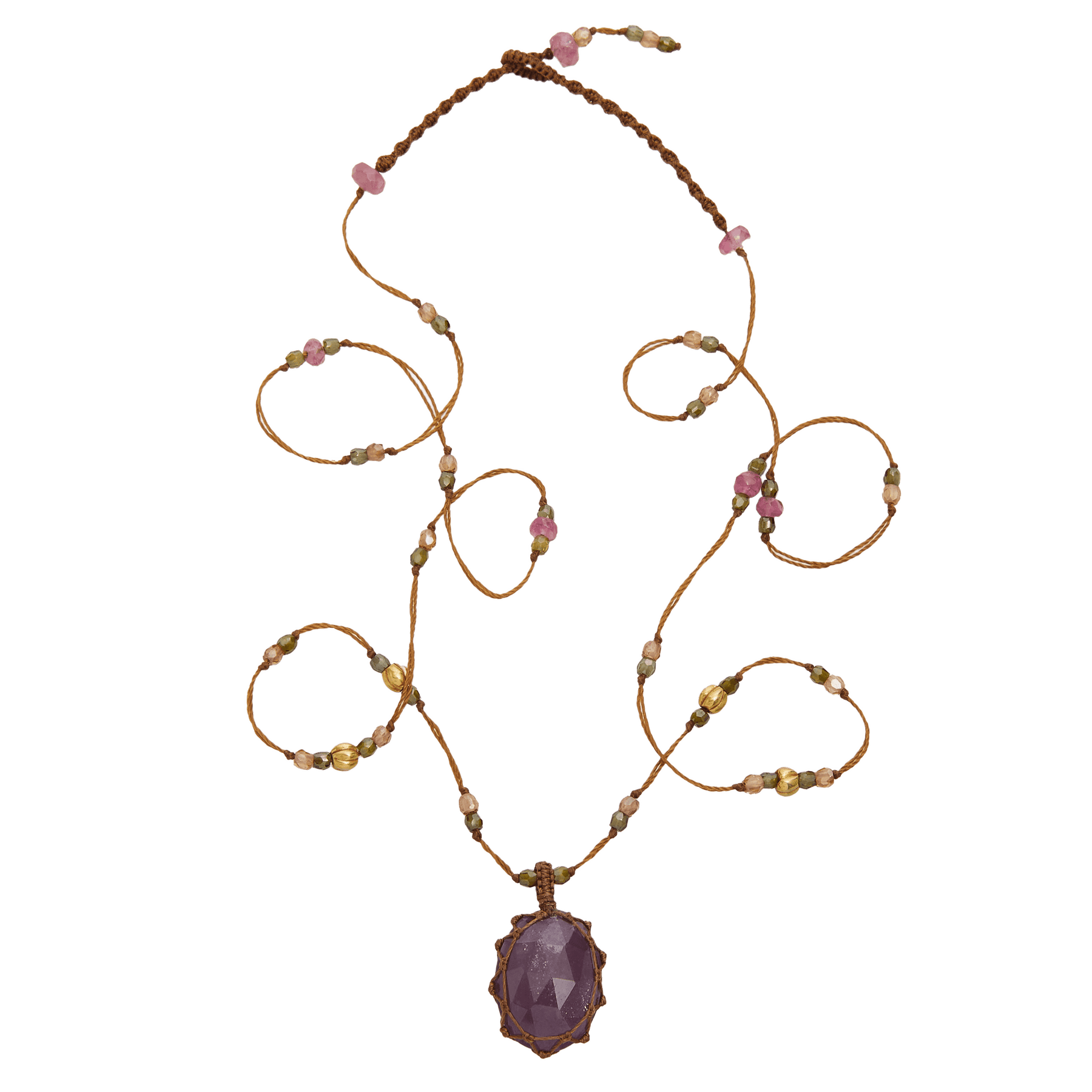 Collier Court Tibétain Sharing en Rubis, fil tabac, 53 cm